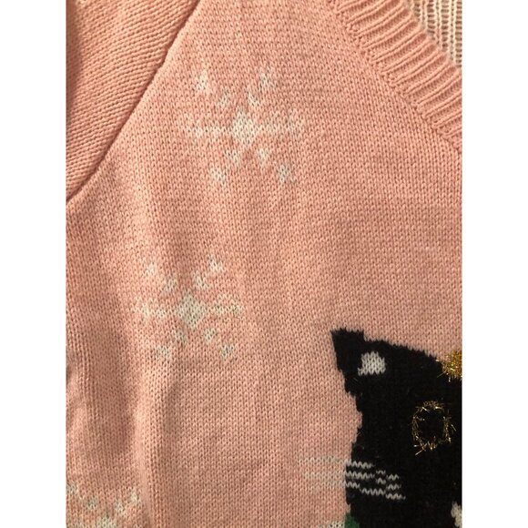 Christmas Sweater Size S Pink Cat Lady Black Snowflakes Cute Fun Oversized READ - Picture 6 of 8